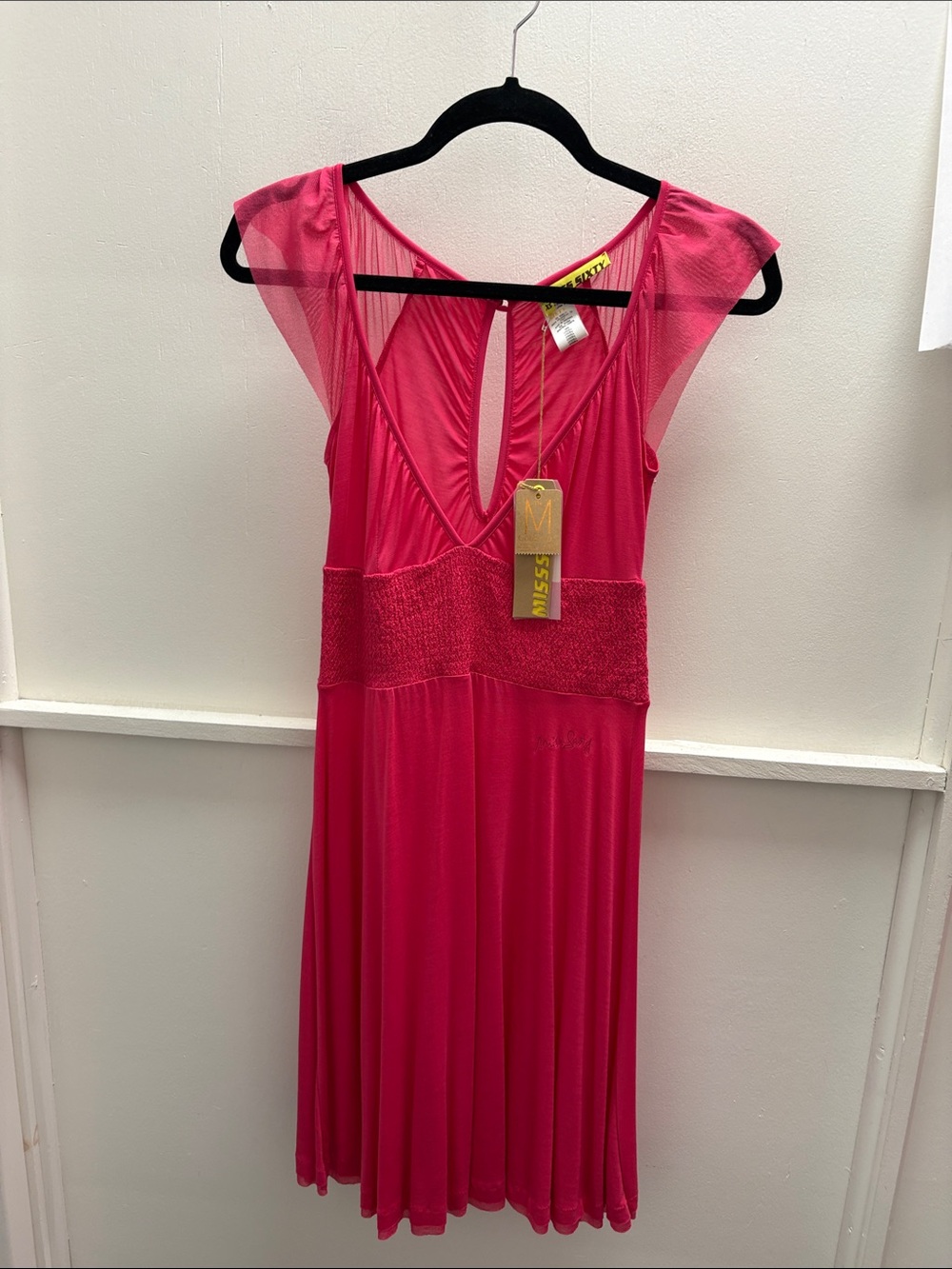 Miss Sixty Hot Pink V-Neck Midi Dress- NWT